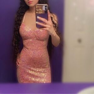 Pink Blush Sequin Dress- Fashion Nova